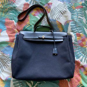 Hermés Herbag MM Bleu Calfskin
